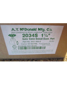 AY McDonald 1 1/4" Standard Port Gate Valve, Solder Connections, Brass, 2034S (Lot of 5)