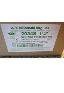 AY McDonald 1 1/4" Standard Port Gate Valve, Solder Connections, Brass, 2034S (Lot of 5)